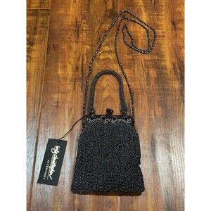 Vintage Inge Christopher Black Beaded Shoulder Purse Evening Bag - New with Tags